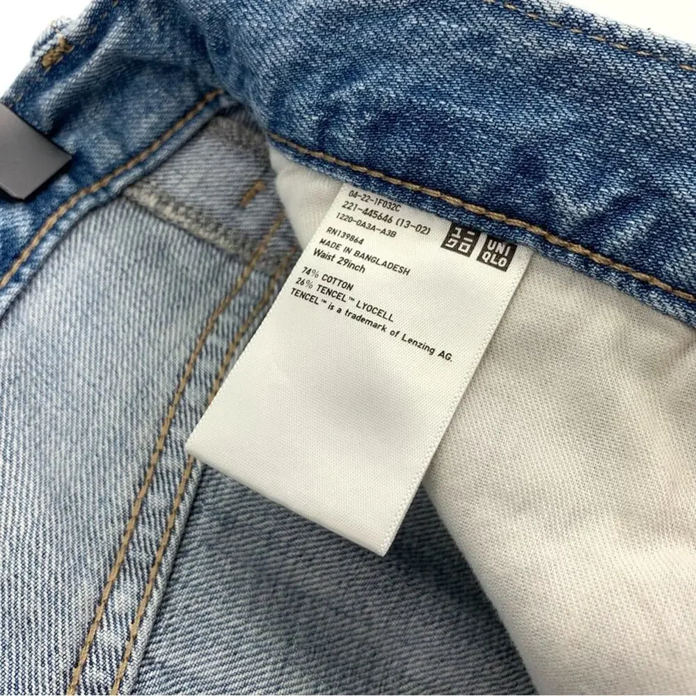 UNIQLO Peg Top High Rise Damaged Jeans Blue Denim 29